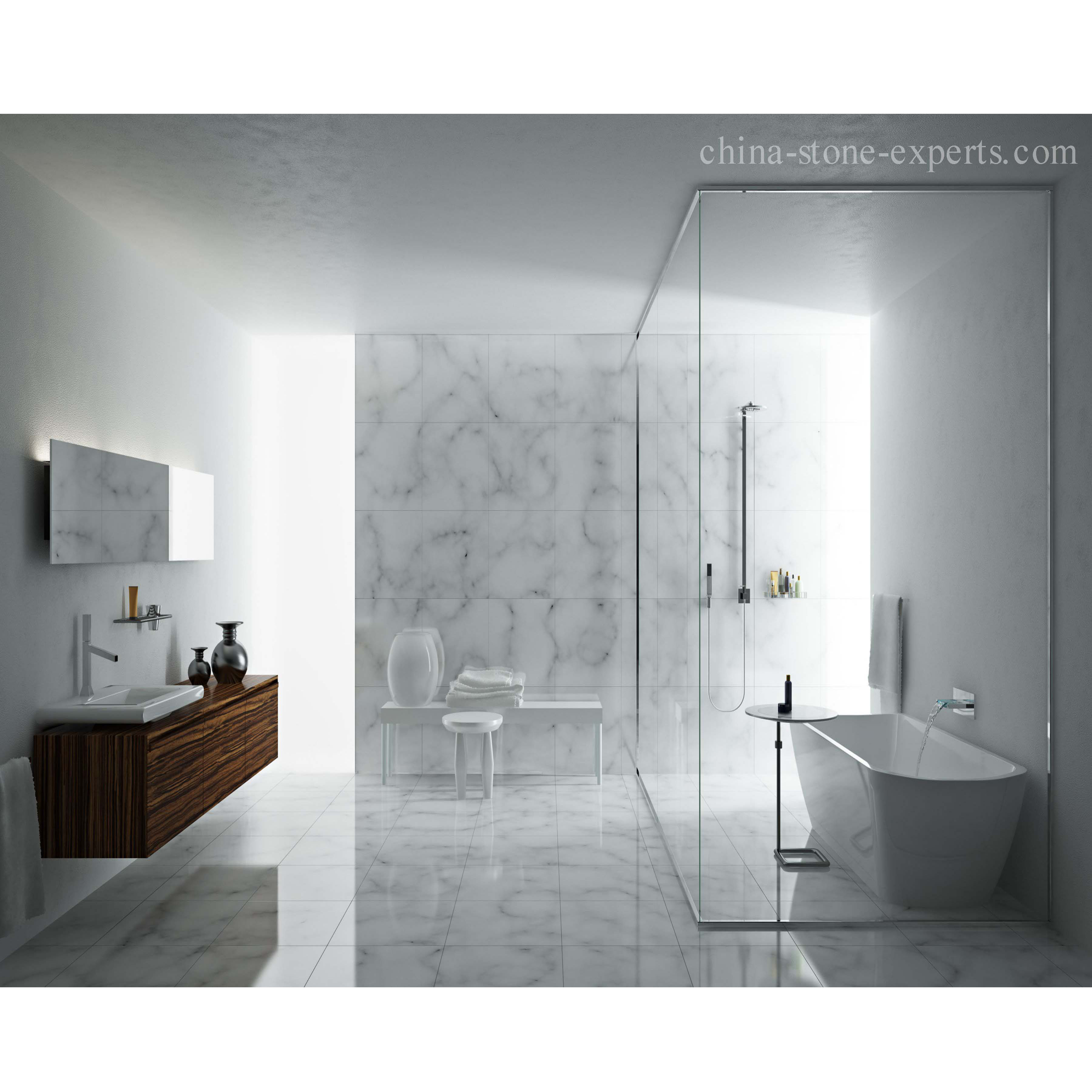  Polished China White Marble Black Stripes Bathroom Floor Tile (YQZ-MT1003) 