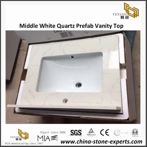 Middle White Quartz Bathroom Vanity Top for hotel project