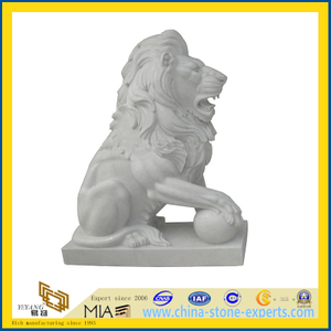 Chinese White Marble Stone Animal Lion Carving Statue for Garden(YQC)