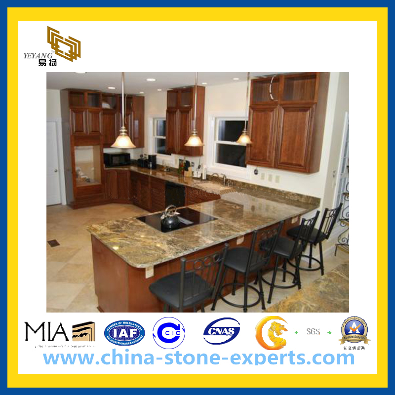Polished Bullnose Wooden Yellow Marble Countertop (YQG-MC1006)