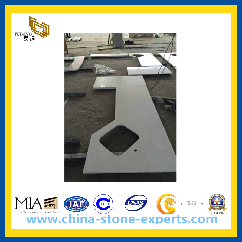 L Shape White Quartz Vanity Top and Countertop for Kitchen(YQG-CV1003)