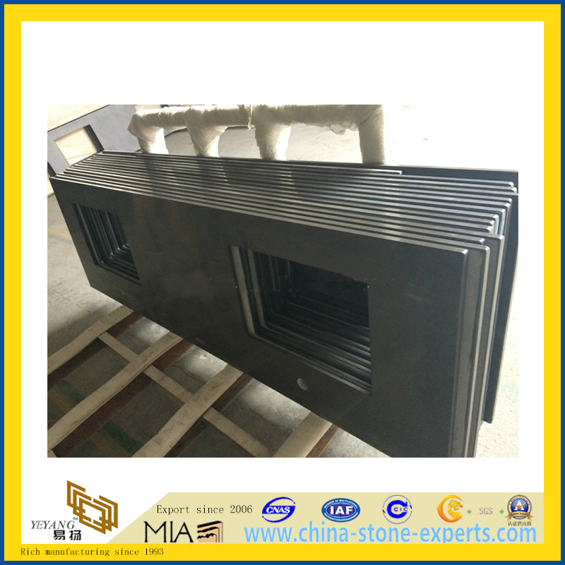 Black Artificial Quartz Countertop for Kitchen, Bathroom(YQG-QS1014)