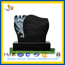 Black Grey Granite Stone Carved Grave Tombstone Headstone with Angel (YQZ-MN)