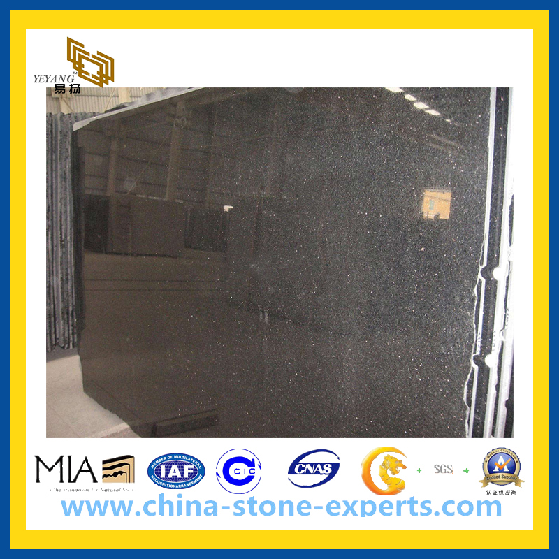India Black Galaxy Granite Slabs, Countertops, Natural Black Stone Tiles (YQZ-GS)