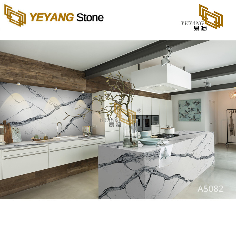 Marble Look Composite Quartz for Waterfall Kitchen Island And Backsplash Wall A5082