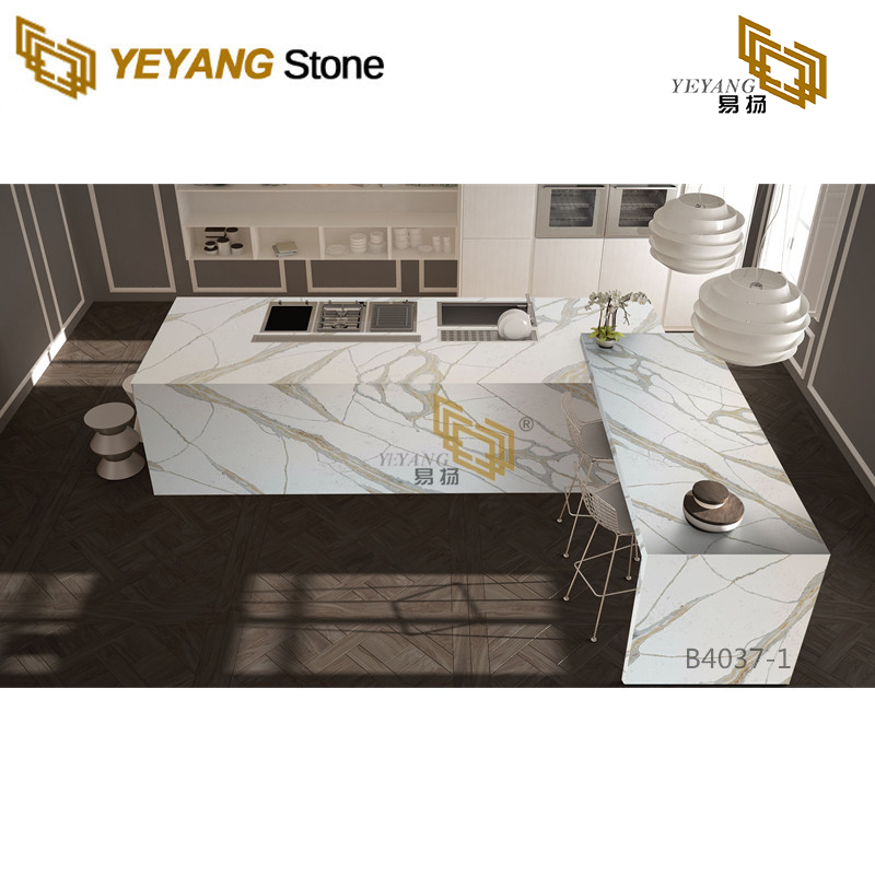 Luxury Carrara Marble Effect Gold Quartz for Kitchen Island B4037-1