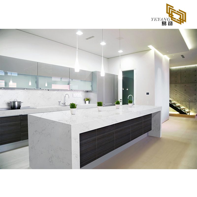 Solid surface kitchen countertop white quartz slabs wall tiles backsplash D2018