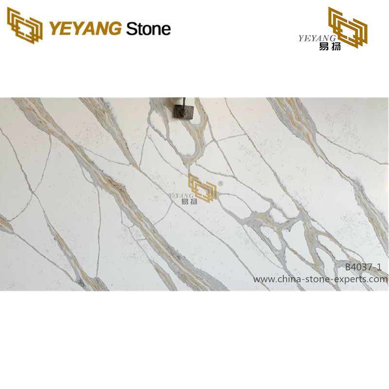 Calacatta Noble Quartz with Gold And Grey Veins Kitchen Countertop B4037-1