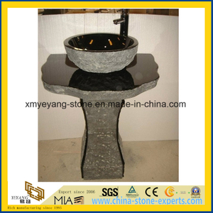All Polished Shanxi Black Granite Pedestal Basin for Bathroom