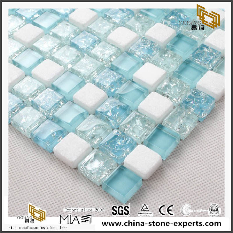 White And Light Blue Transparent Crystal Mosaic Wall Tile Crystal Glass Mosaic