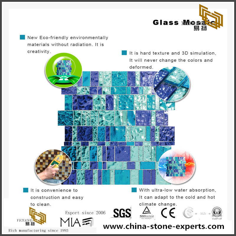 Mix Blue Polished Crystal Floor Tiles Polish Glass Mosaic Outlet