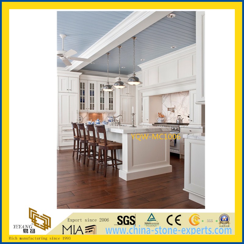 SGS Cheap White Marble Stone Countertop for Kitchen / Hotel