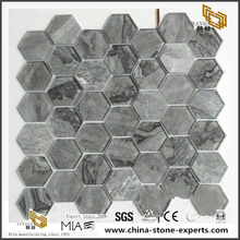 Black And Gray Glass Mosaic Hexagonal Mix Materials Mosaic Tile