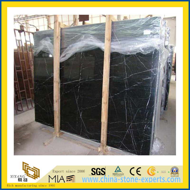 Polished Stone Nero Marquina Marble Slabs for Countertop/Vanitytop (YQC)