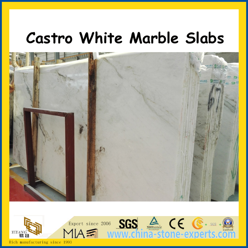 Hot Product Castro White Marble Polished Slabs for Wall / Countertops