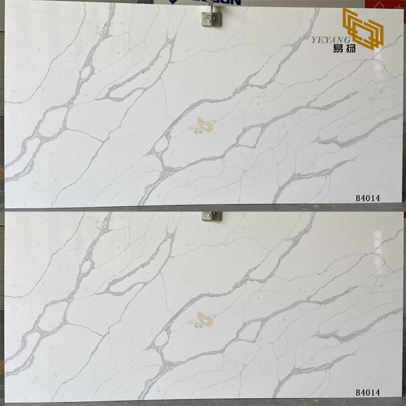 Grey long vein with white bottom quartz slabs B4014 for kitchen countertops