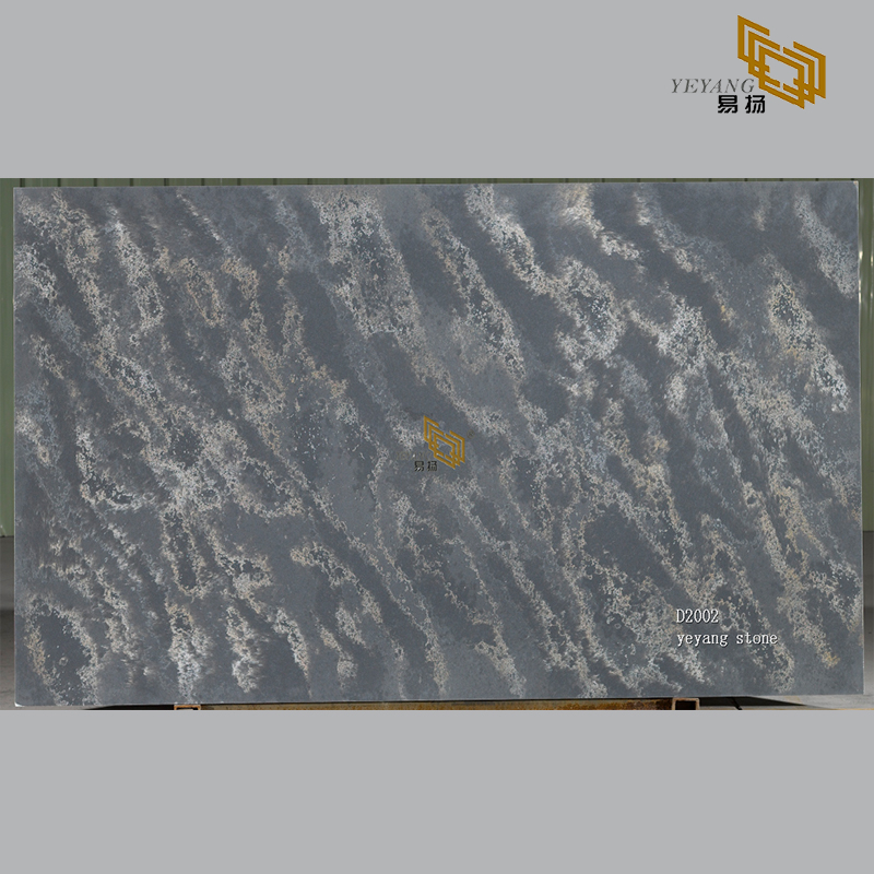 Dark grey quartz tiles stone slabs for kitchen countertops - D2002
